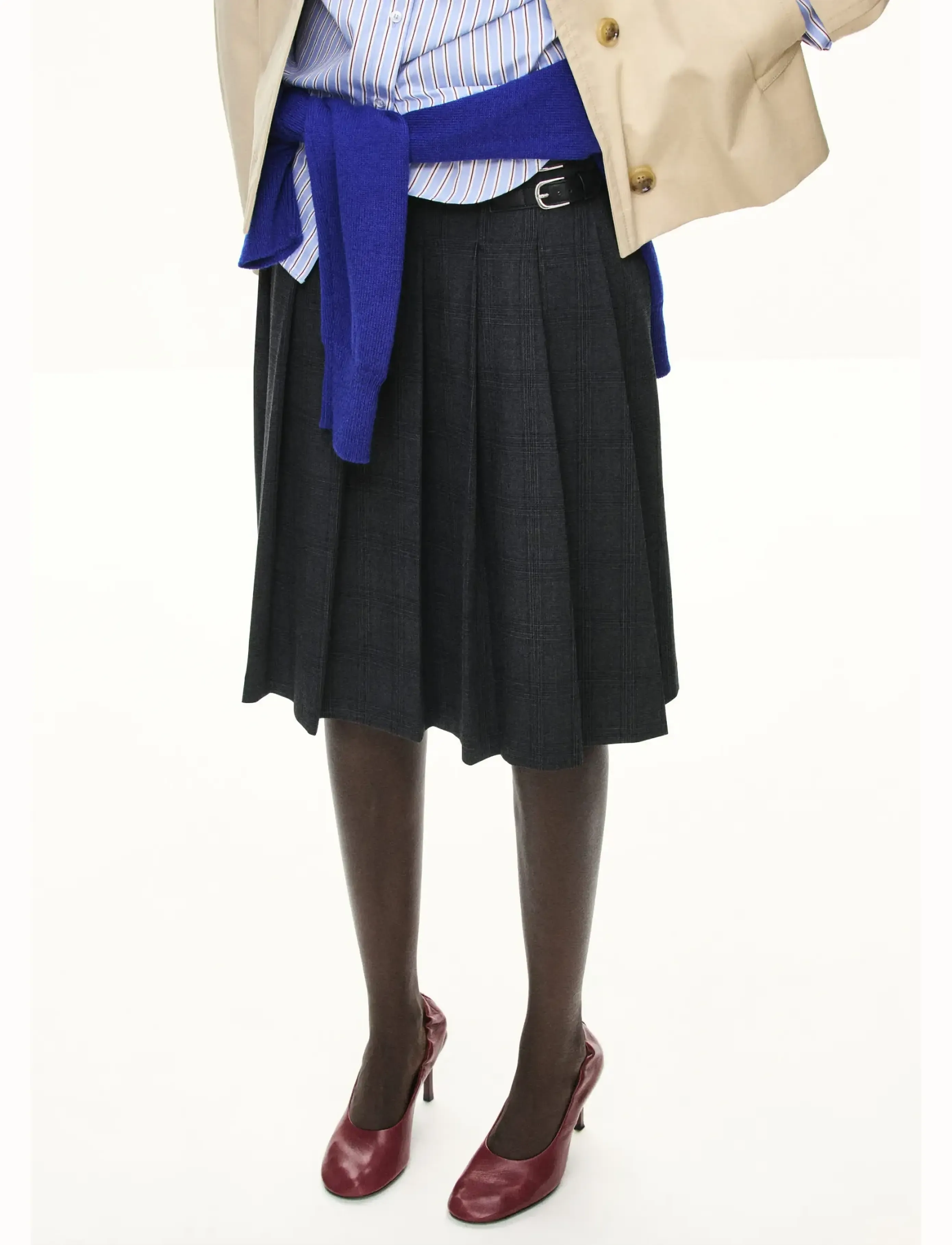 Mango - Pleated check skirt - plisserade kjolar - grey - 0