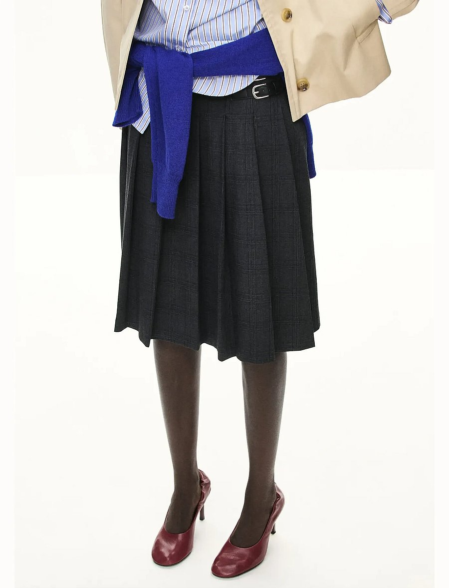 Mango - Pleated check skirt - plisserade kjolar - grey - 0