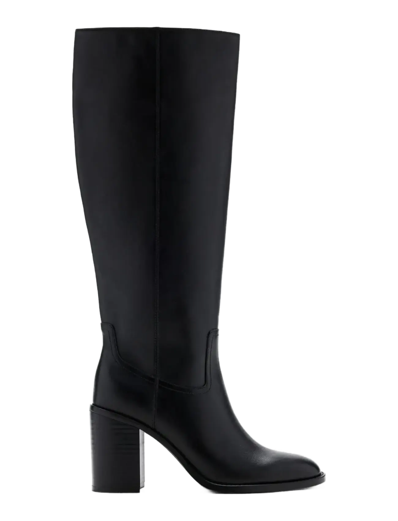 Mango Tall leather block-heel boot - Langskaftede støvler - BLACK / black