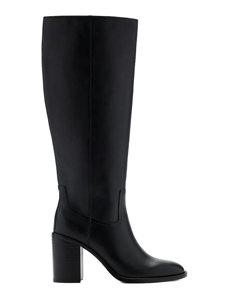 Mango - Tall leather block-heel boot - langskaftede støvler - black - 0
