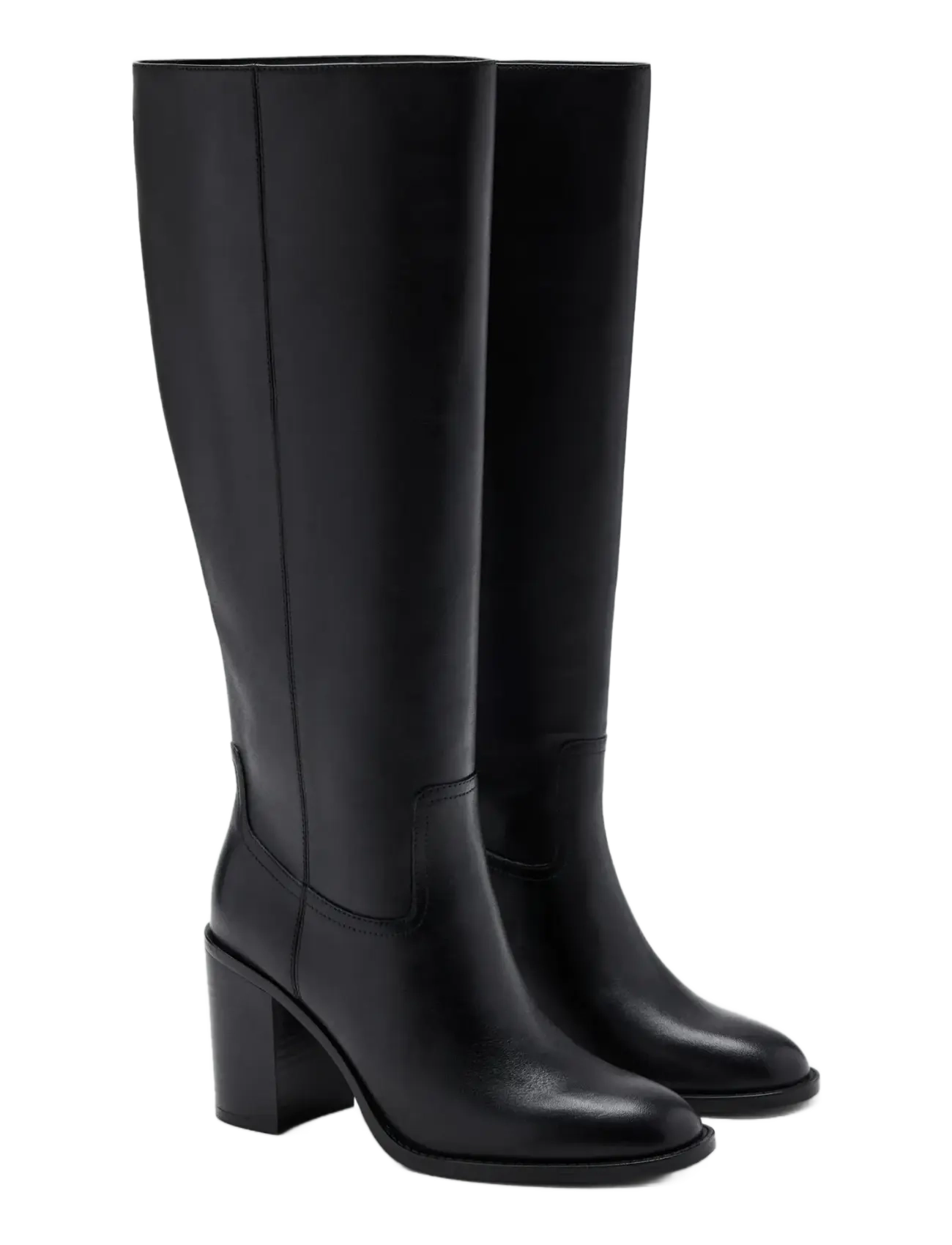 Mango - Tall leather block-heel boot - langskaftede støvler - black - 1