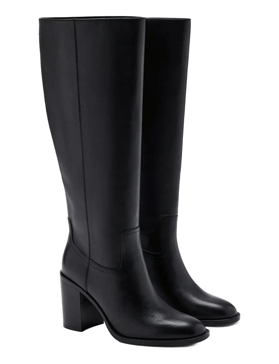 Mango - Tall leather block-heel boot - langskaftede støvler - black - 1