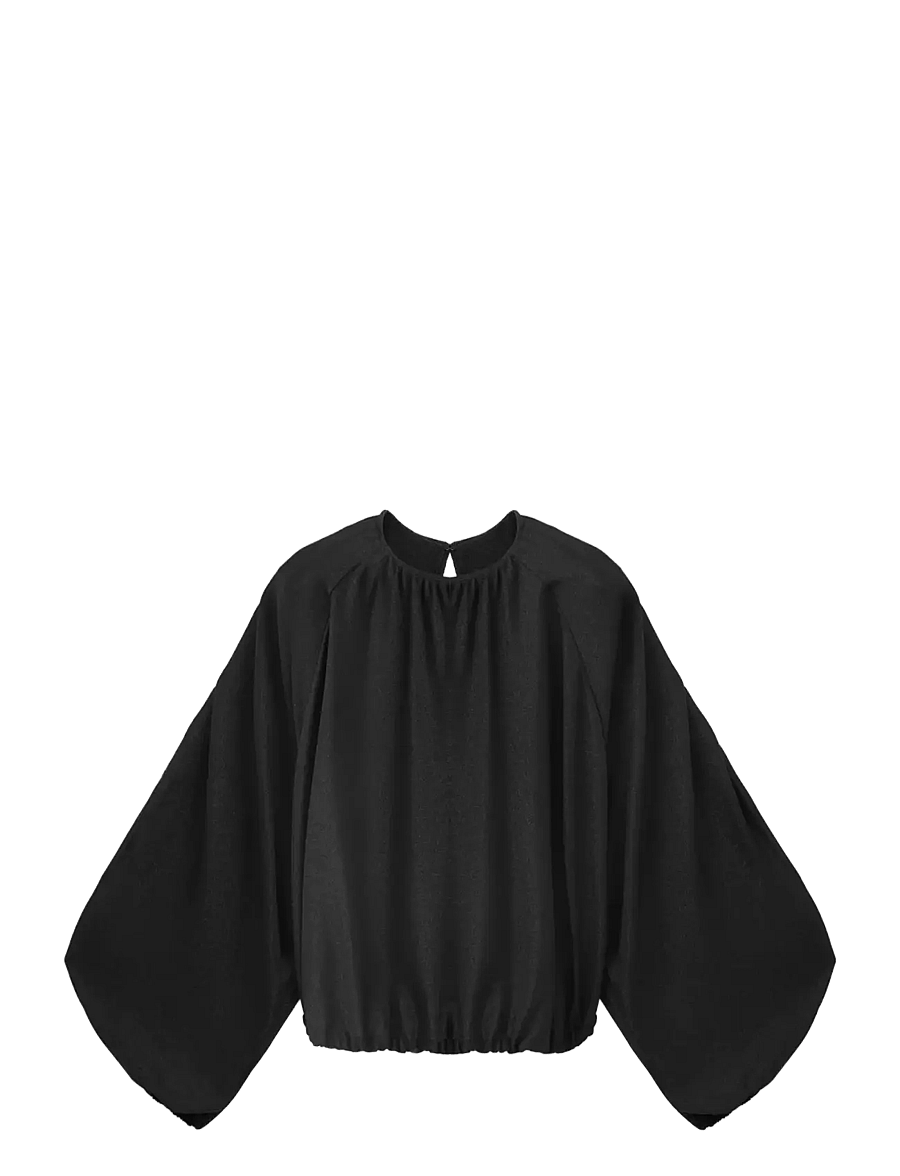 Mango - Lurex gathered blouse - langærmede bluser - black - 1