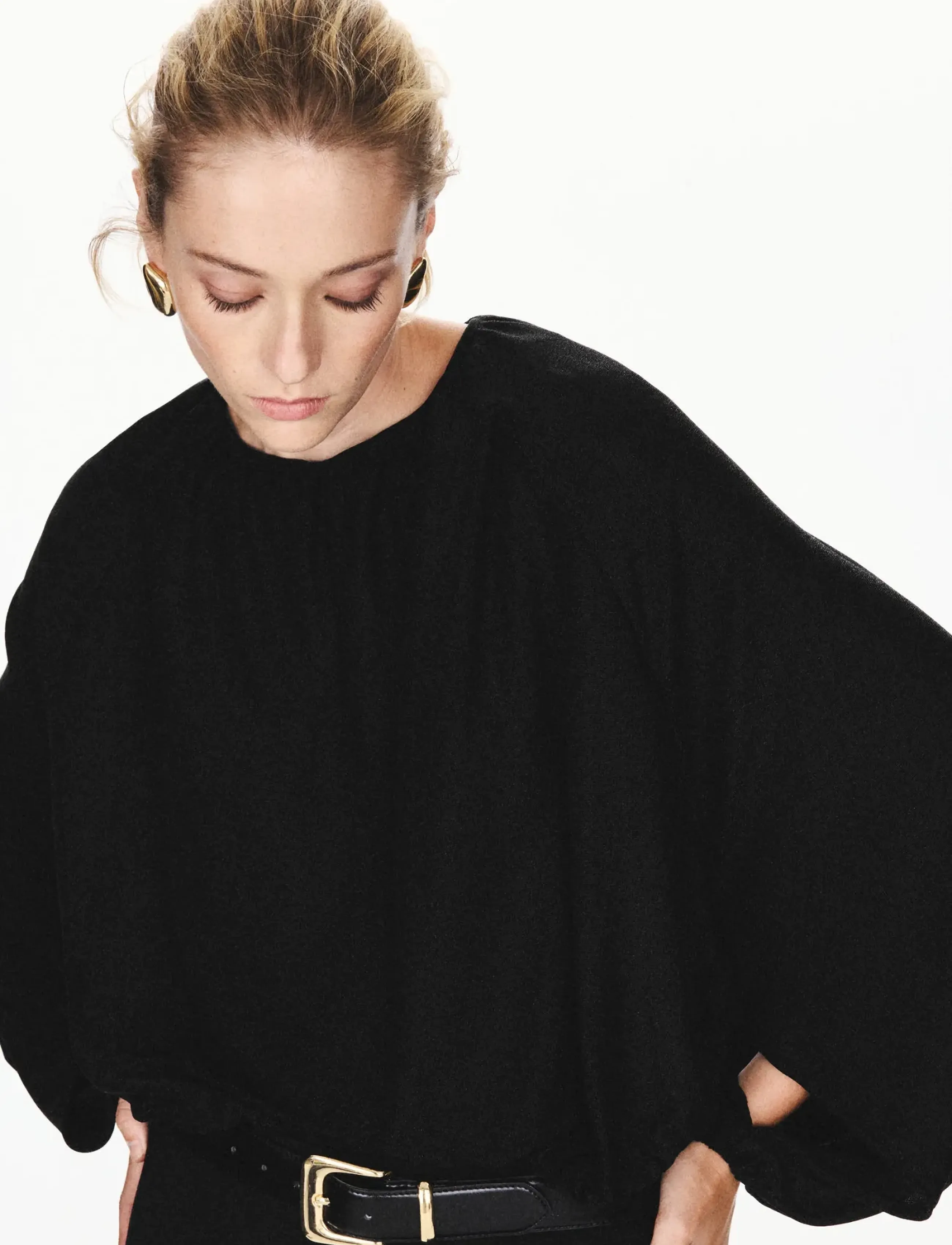 Mango Lurex gathered blouse - Langærmede bluser - BLACK / black