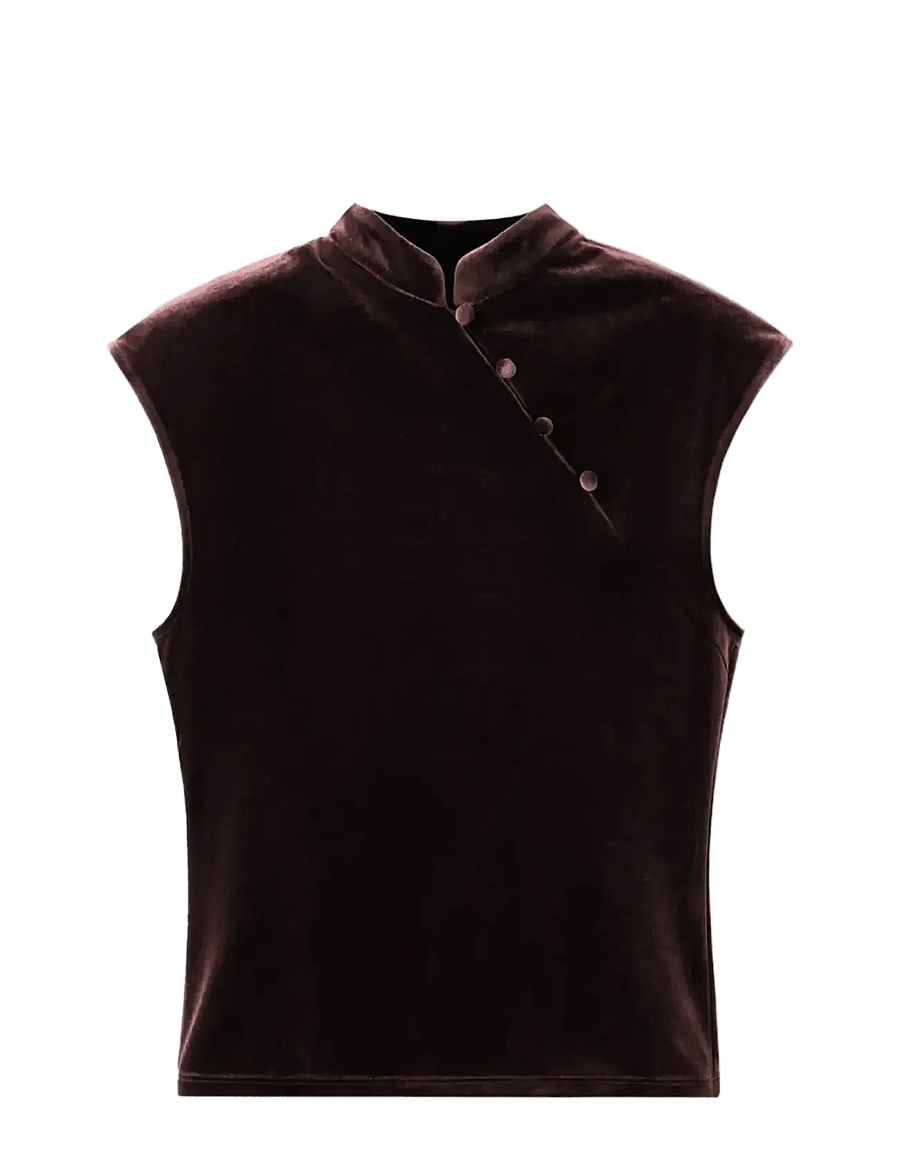 Mango - Velvet top with buttons - kortærmede bluser - dark red - 1