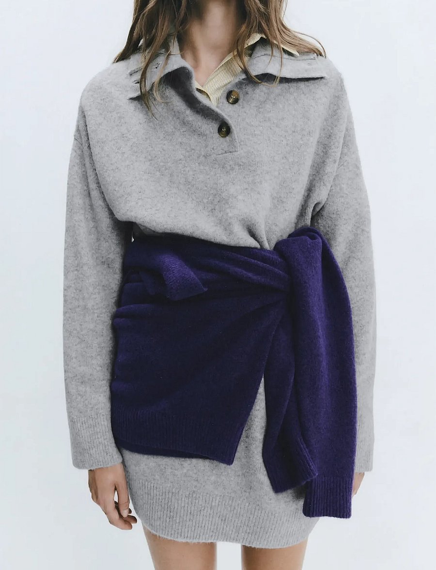 Mango - Short knitted dress - stickade klänningar - grey - 0
