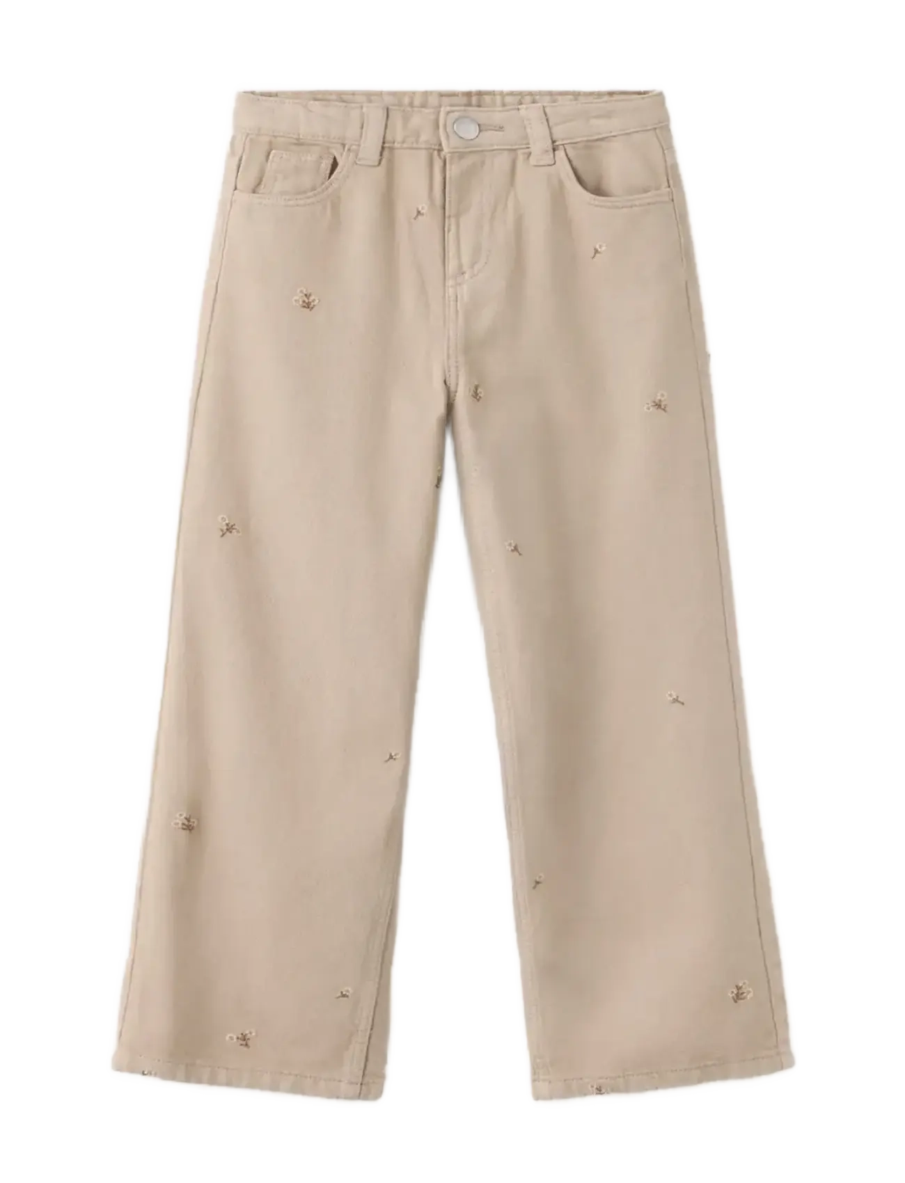 Mango Wide-leg jeans with embroidered floral embroidery - Underdele - LIGHT BEIGE / beige