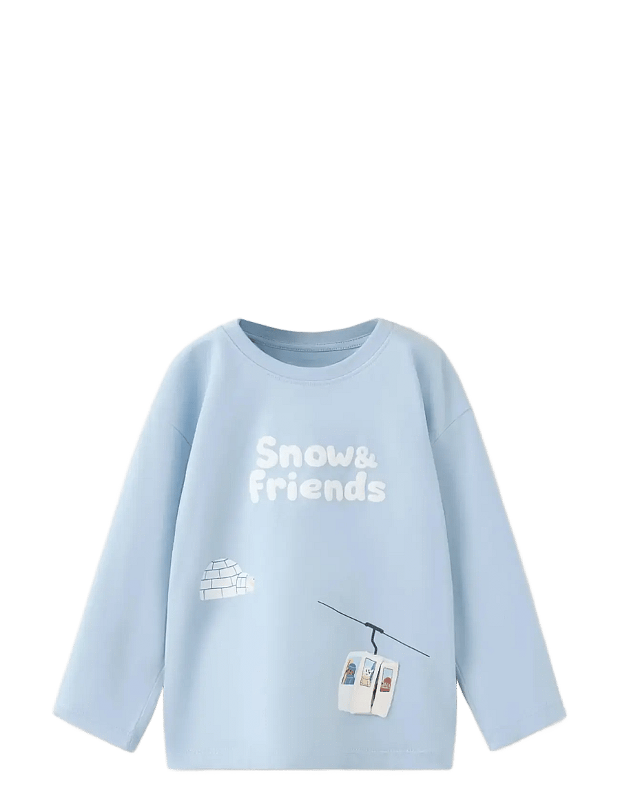 Mango - Cotton T-shirt with print detail - langærmede t-shirts - lt-pastel blue - 0
