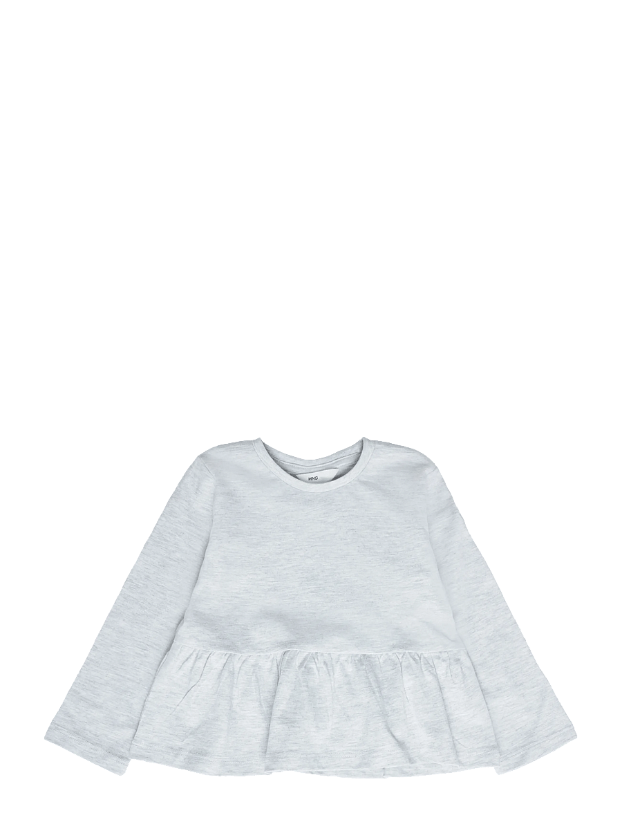 Mango - Ruffle cotton T-shirt - langærmede t-shirts - lt pastel grey - 0
