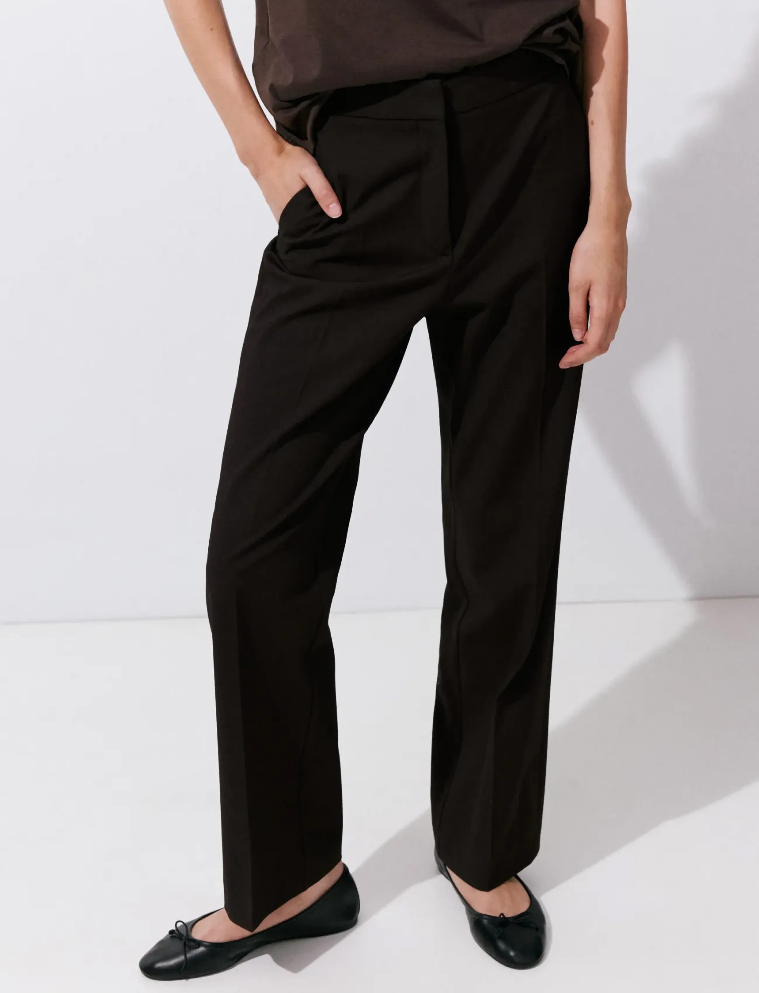 Mango Straight mid-rise trousers - Kläder - DARK BROWN / brown