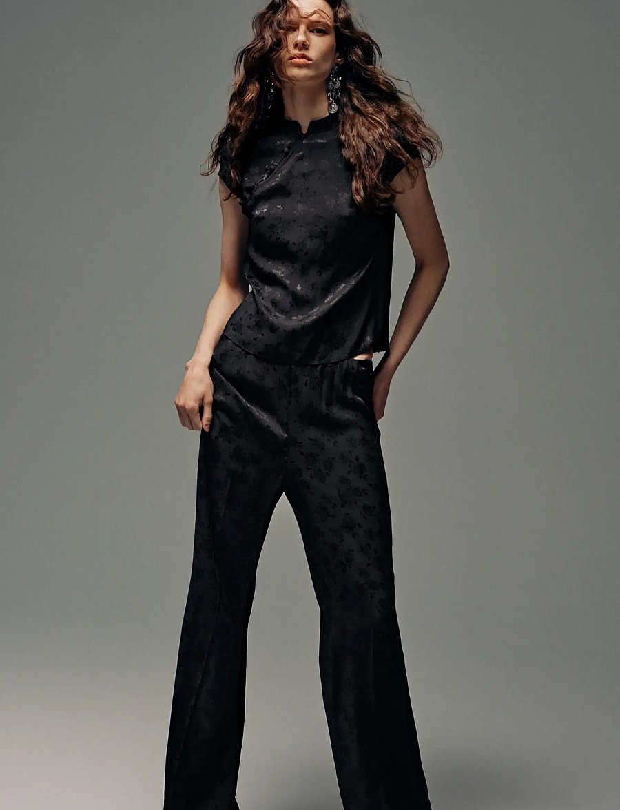 Mango - Straight-cut jacquard trousers - raka byxor - charcoal - 0