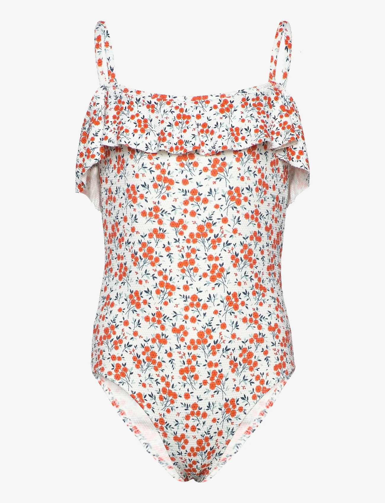 Mango - Ruffled floral print swimsuit - gode sommertilbud - white - 0