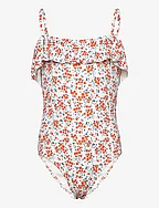 Ruffled floral print swimsuit - WHITE