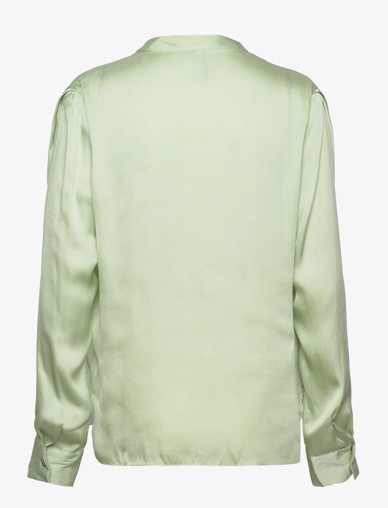 Mango - Mandarin-collar satin blouse - langermede bluser - green - 1