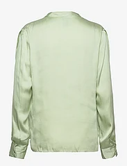 Mango - Mandarin-collar satin blouse - langermede bluser - green - 1
