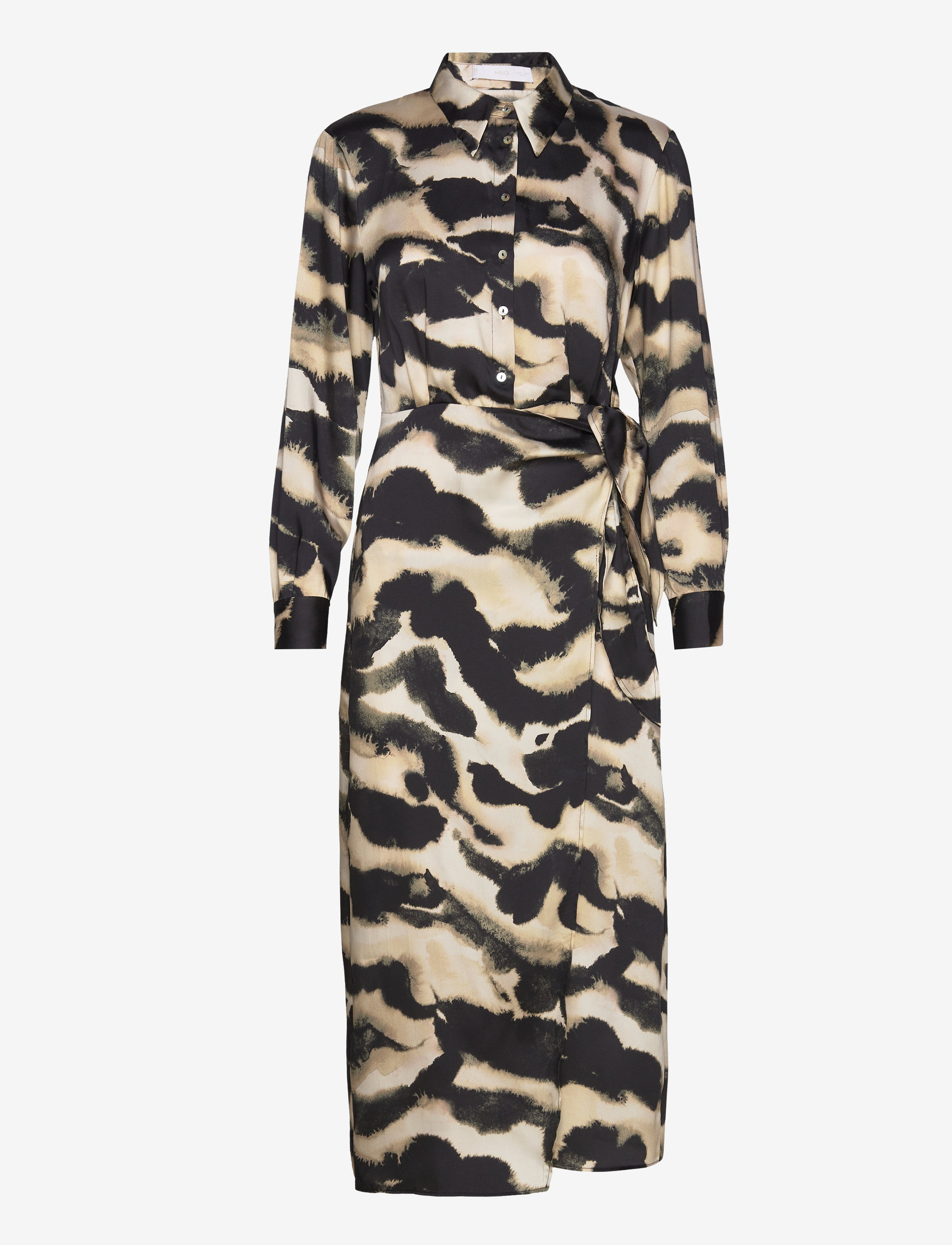 MANGO Printed Satin Kleid Schwarz - XS - Damen