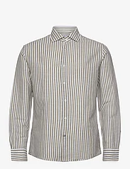 Mango - Slim fit striped linen shirt - linneskjortor - beige - khaki - 0