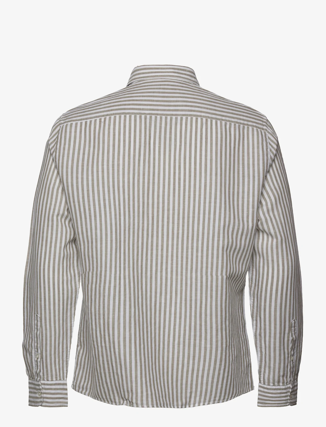 Mango - Slim fit striped linen shirt - linneskjortor - beige - khaki - 1