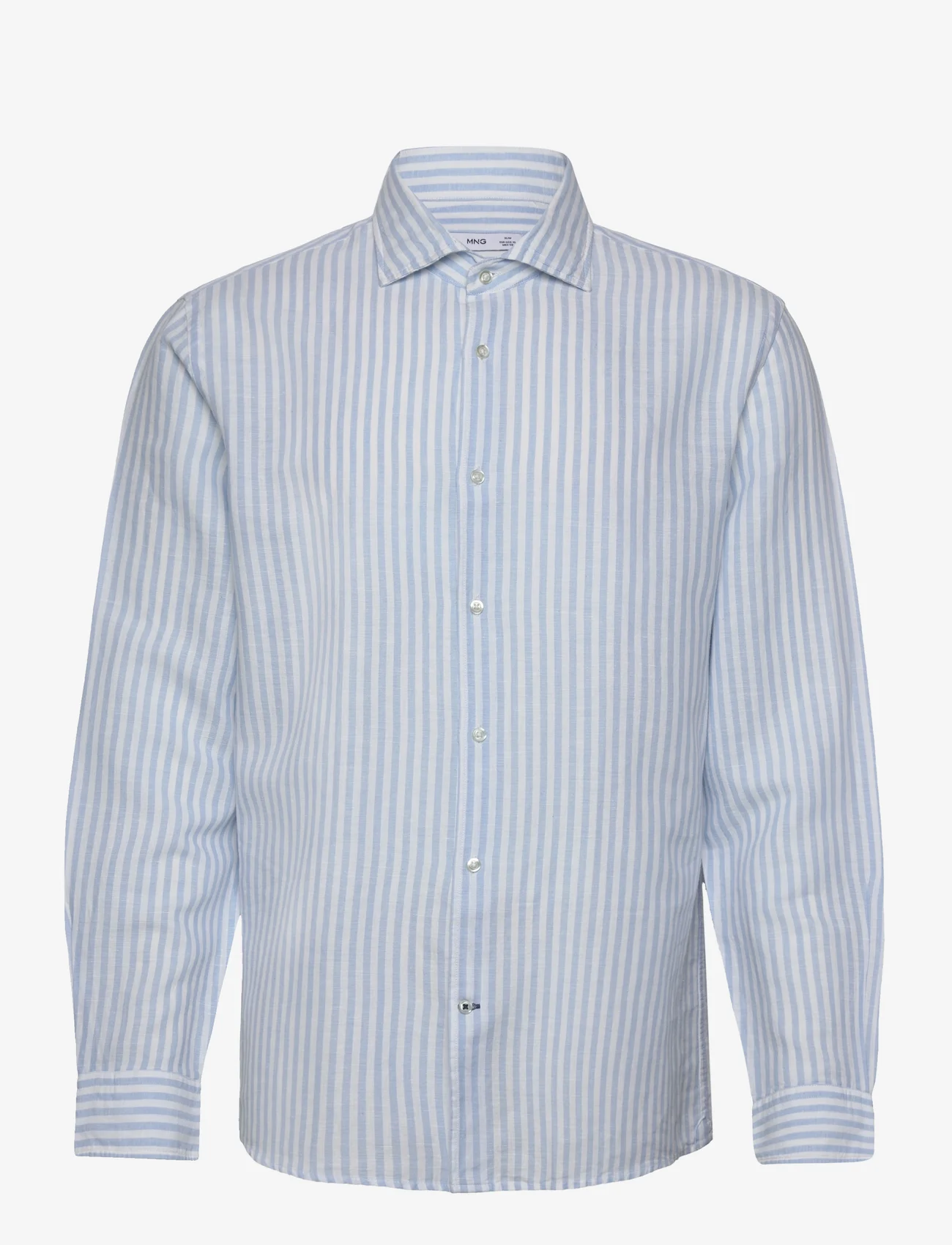 Mango - Slim fit striped linen shirt - linneskjortor - lt-pastel blue - 0