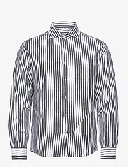 Mango - Slim fit striped linen shirt - linneskjortor - navy - 0