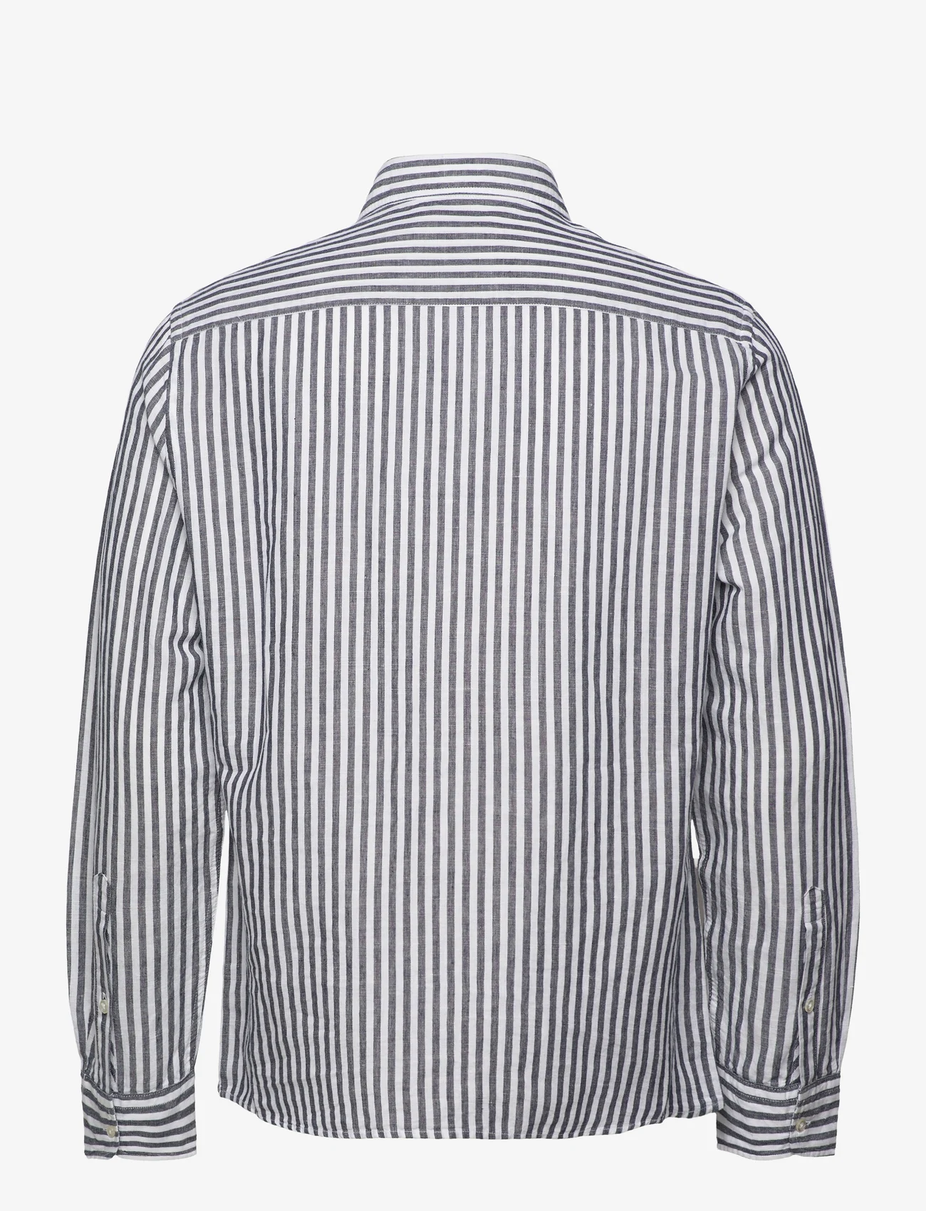 Mango - Slim fit striped linen shirt - linneskjortor - navy - 1