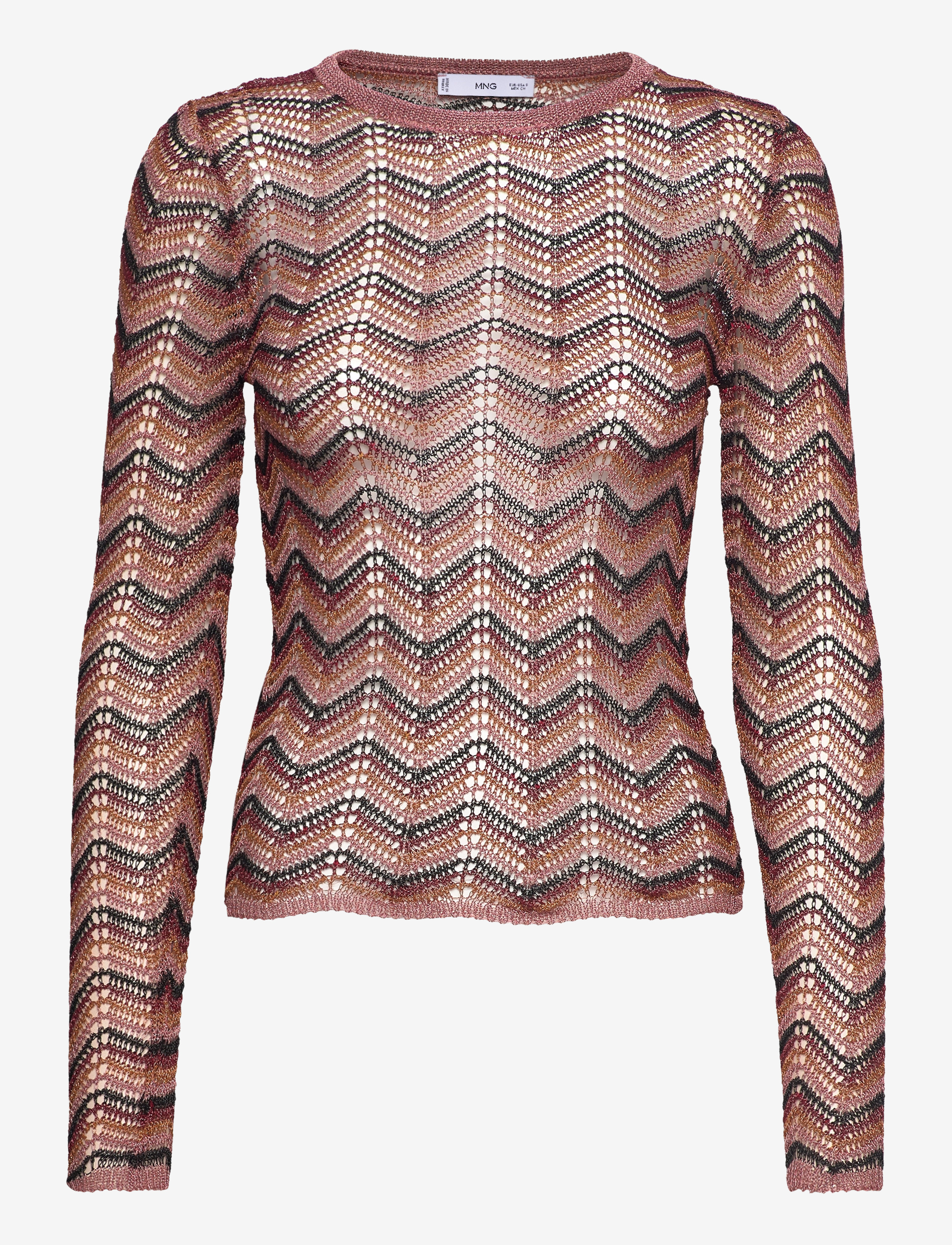 MANGO Openwork Lurex Pullover Coral - S - Damen