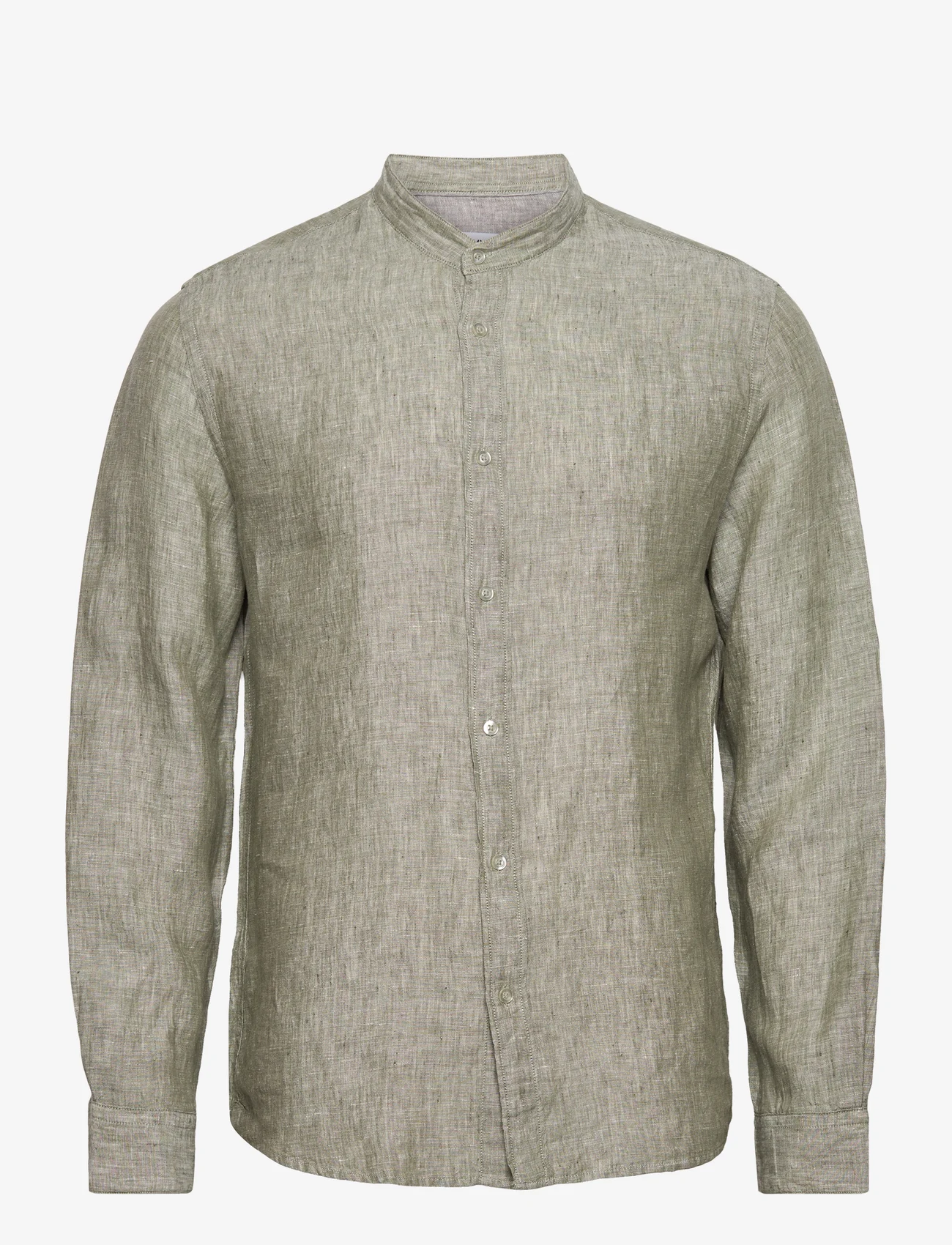Mango - 100% linen Mao collar shirt - hørskjorter - beige - khaki - 0