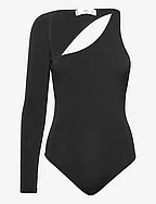 Bodysuit with asymmetrical neckline - BLACK