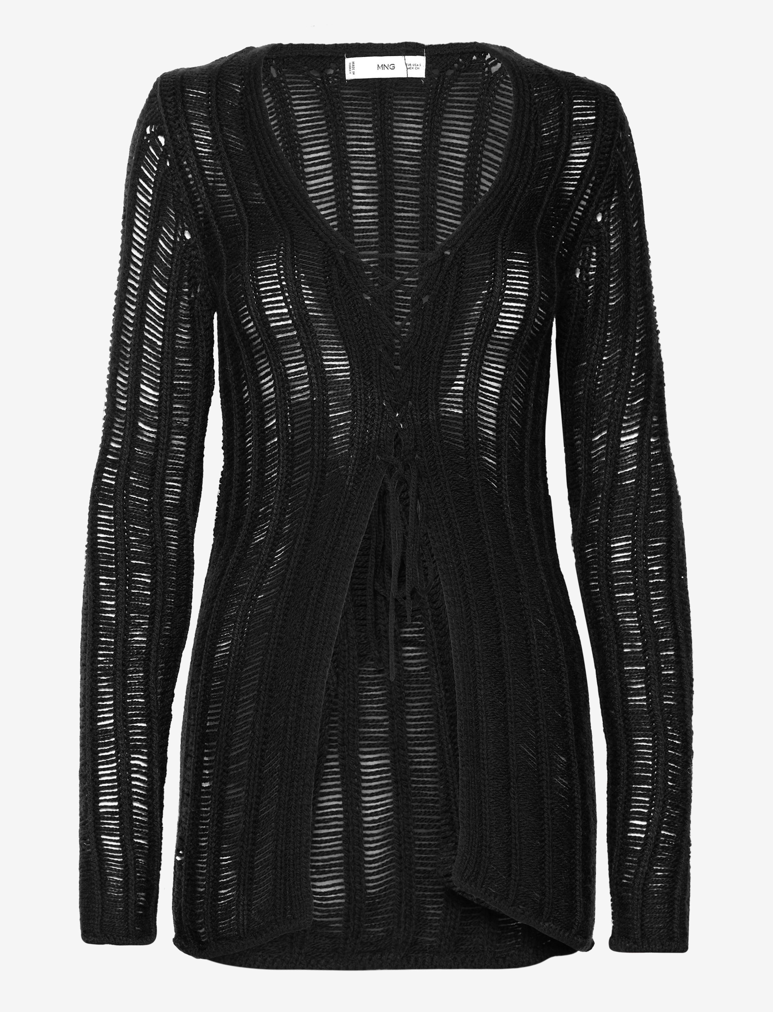 Mango - Knitted cardigan with bow - herbstliche kleidung - black - 0