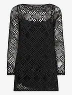 Geometric-pattern openwork dress - BLACK