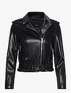Faux-leather biker jacket - BLACK