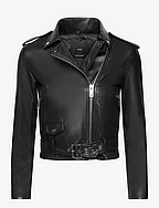 Faux-leather biker jacket - LIGHT BEIGE