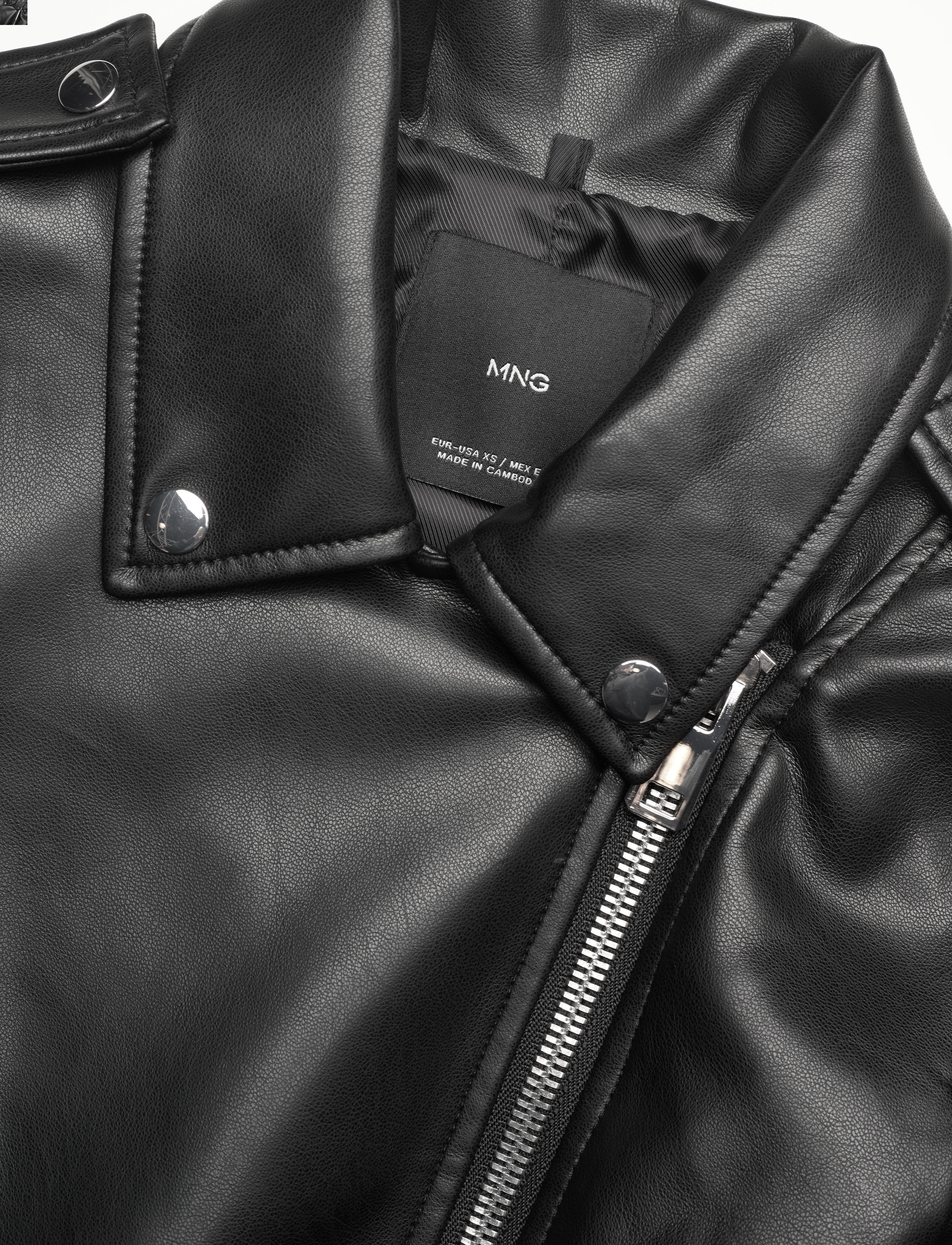 Mango - Faux-leather biker jacket - light beige - 3