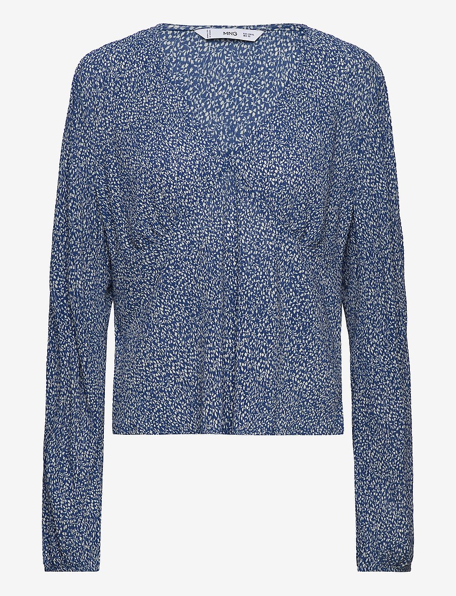 Mango - V-neckline blouse - långärmade blusar - dark blue - 0