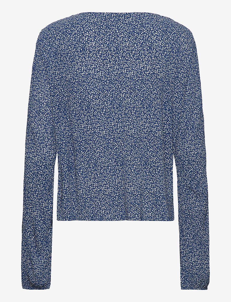 Mango - V-neckline blouse - långärmade blusar - dark blue - 1
