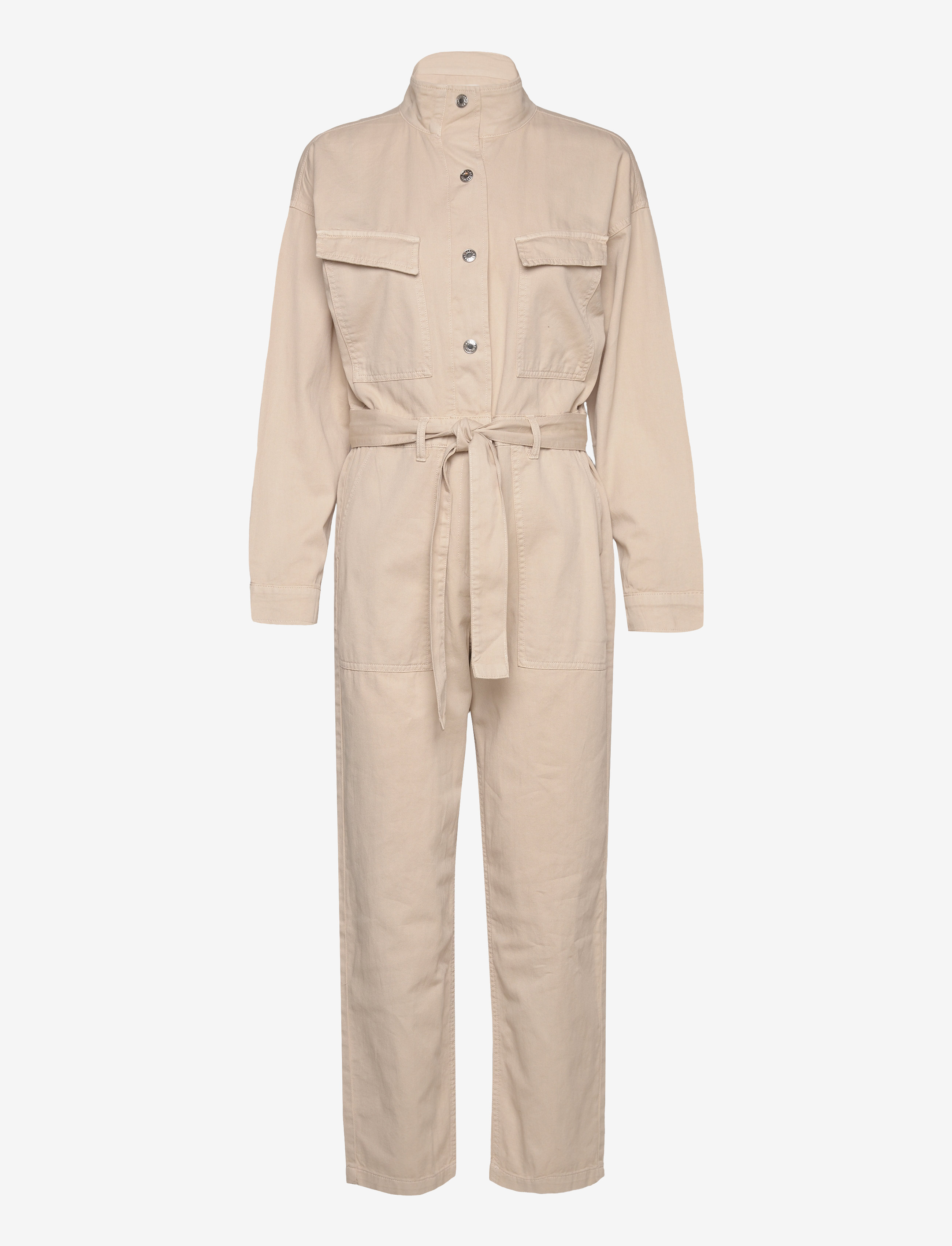 Denim jumpsuit with bow - LIGHT BEIGE