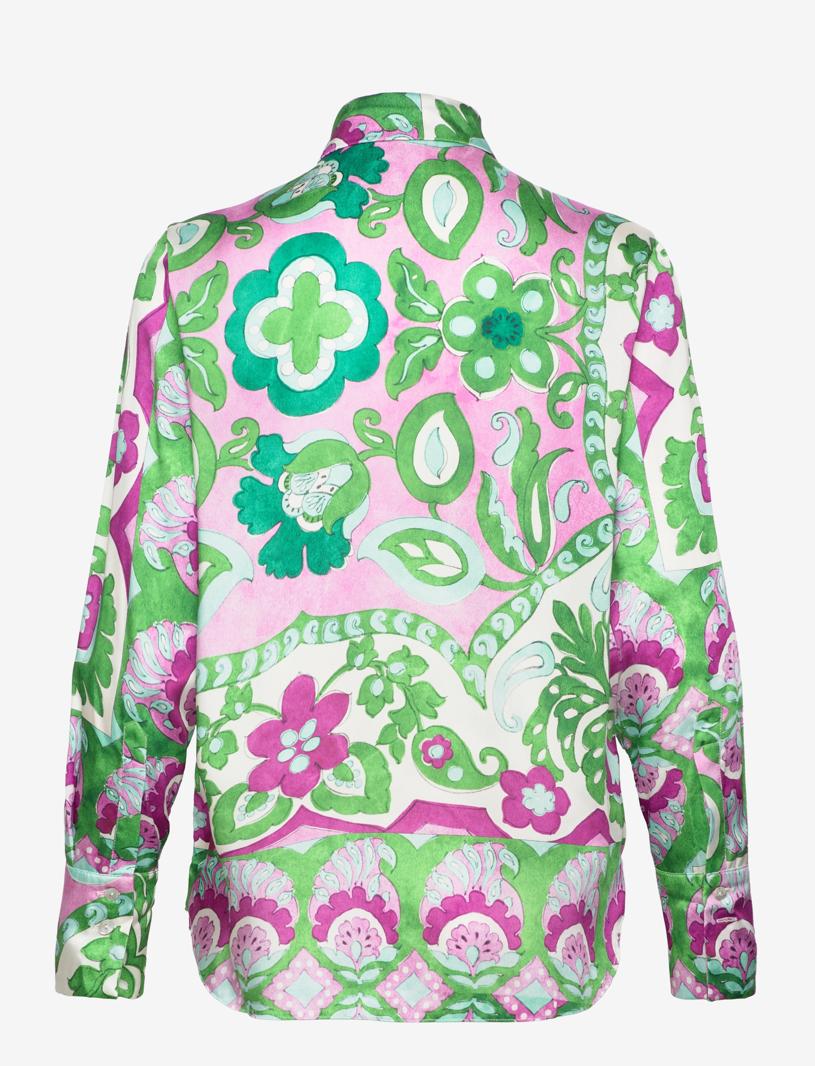 Mango - Satin print shirt - langärmlige hemden - green - 1