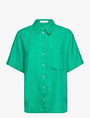 Mango - Pocket linen shirt - linneskjortor - green - 0