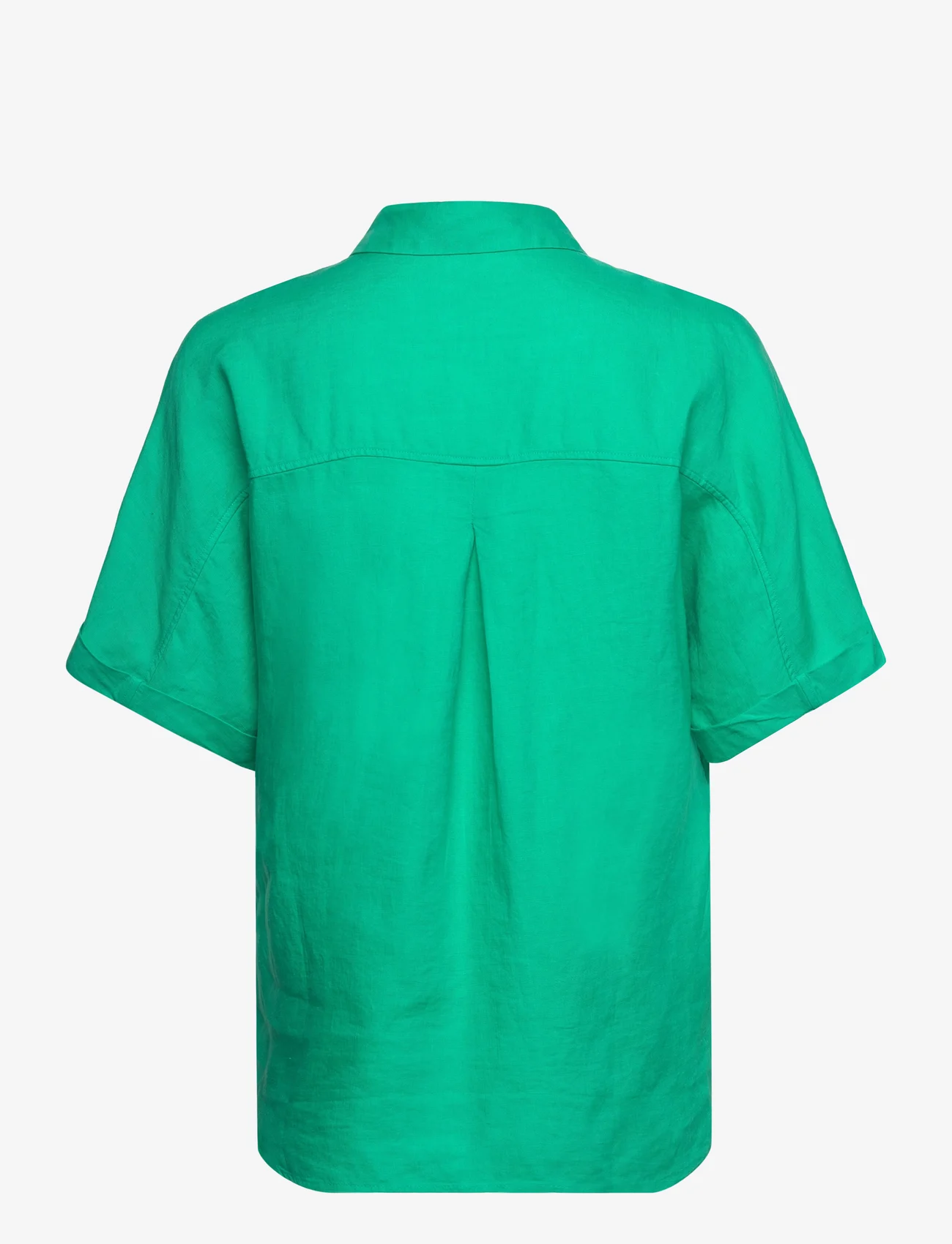 Mango - Pocket linen shirt - linneskjortor - green - 1