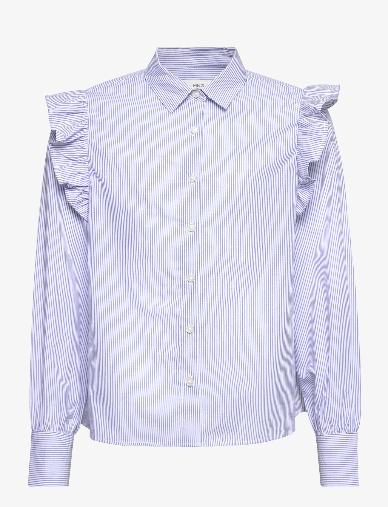 Mango - Ruffled cotton shirt - langærmede skjorter - medium blue - 0