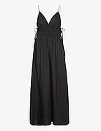 Cotton dress with side ties - BLACK