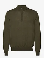 100% merino wool sweater with zip collar - DARK GREEN
