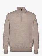100% merino wool sweater with zip collar - LT PASTEL BROWN