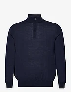 100% merino wool sweater with zip collar - NAVY