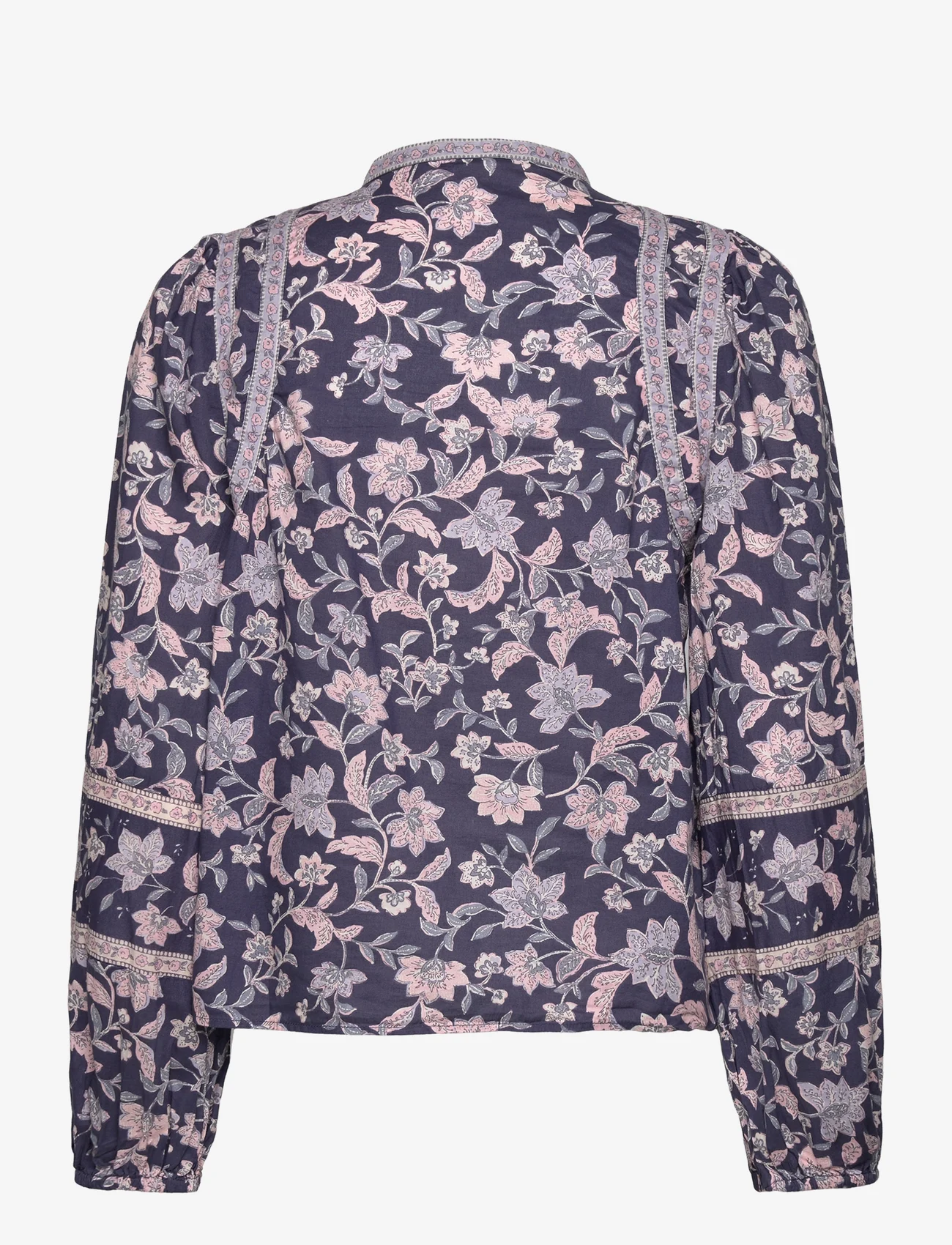 Mango - Floral-print cotton blouse - langermede bluser - medium purple - 1