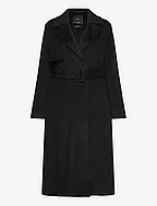 Wool coat with handmade belt - BLACK