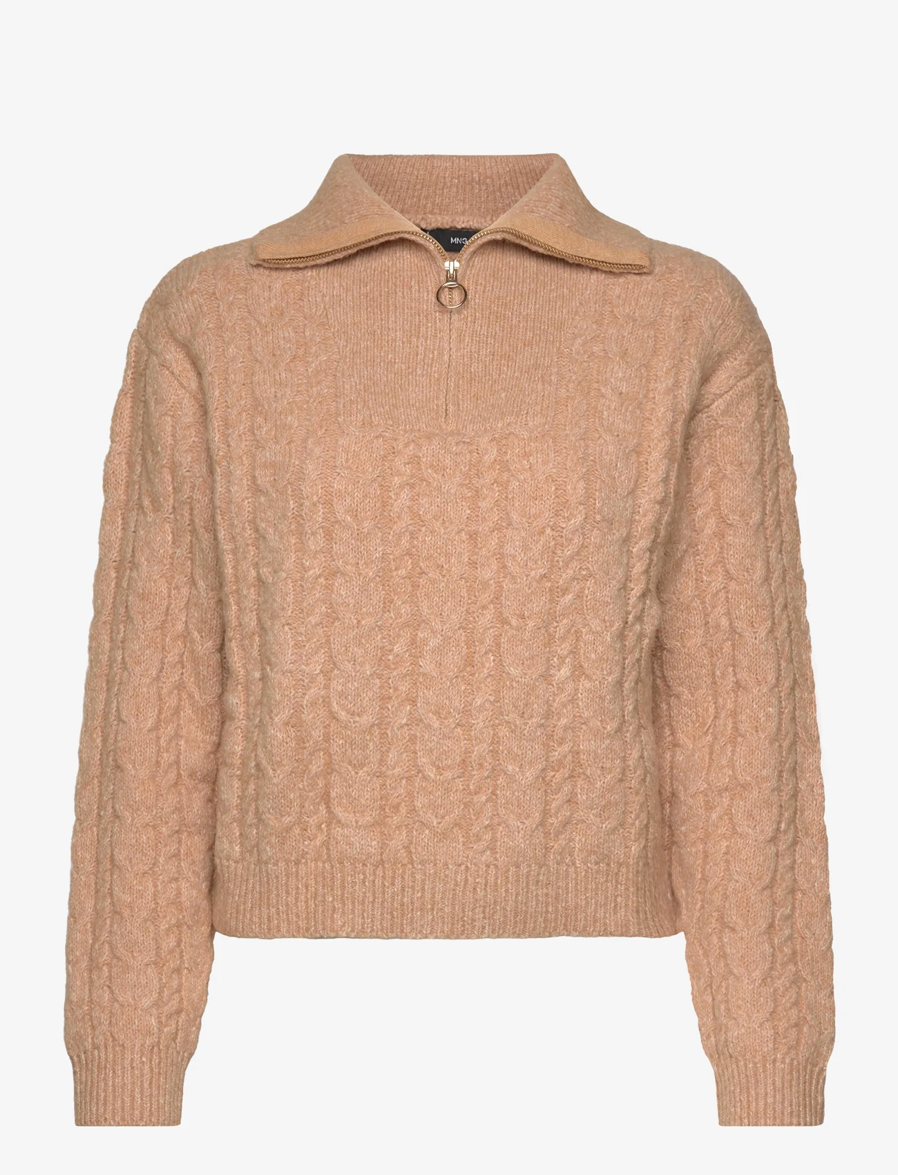 Mango - Cable-knit zip-neck sweater - tröjor - medium brown - 0
