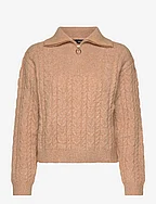 Cable-knit zip-neck sweater - MEDIUM BROWN