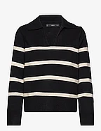 Striped polo-neck sweater - BLACK
