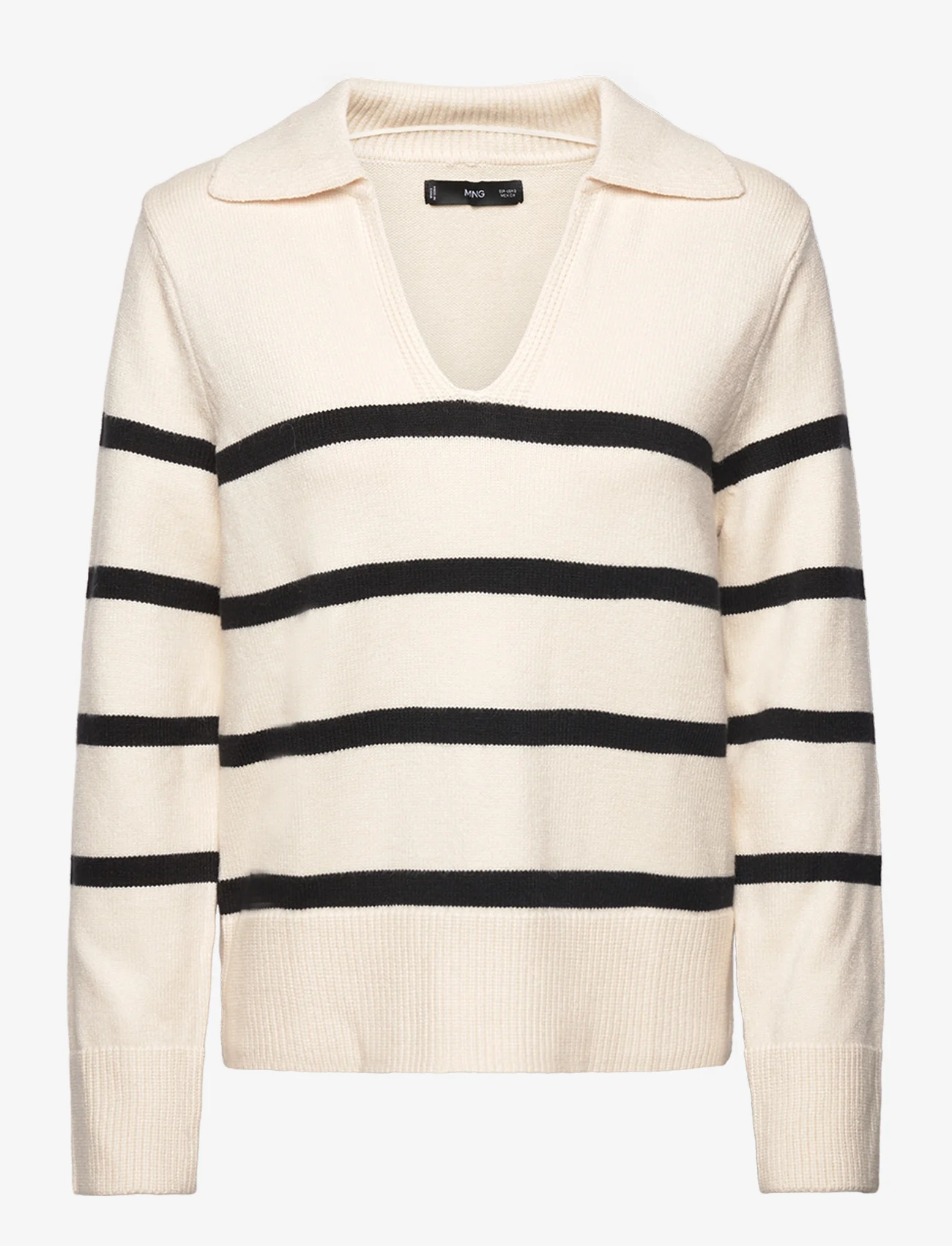 Mango - Striped polo-neck sweater - tröjor - light beige - 0